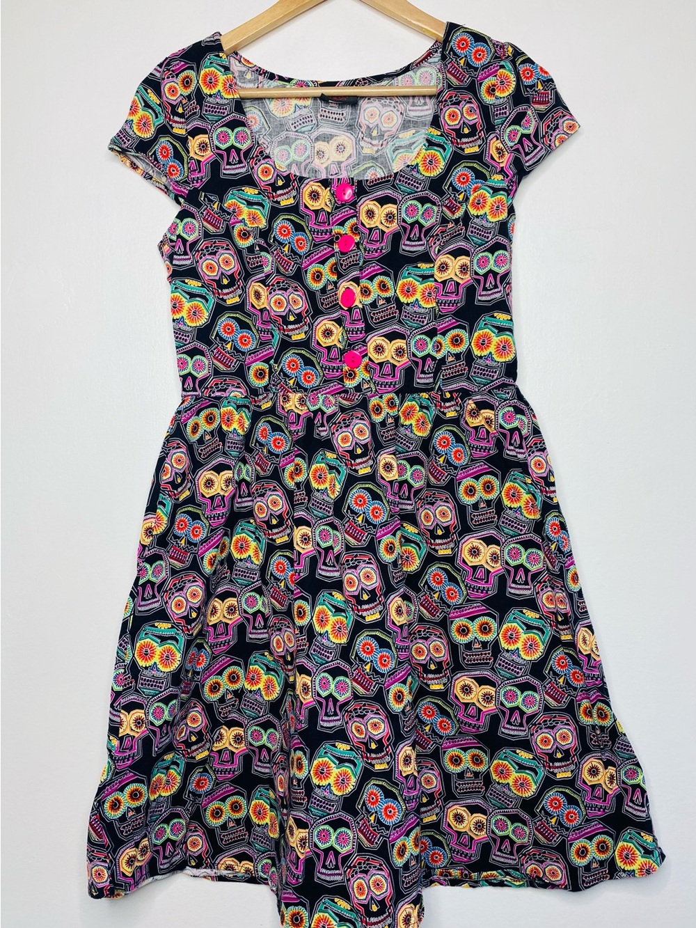 Folter Multi color Skulls print fit and flare mini dress Size L Artsy Retro Folk